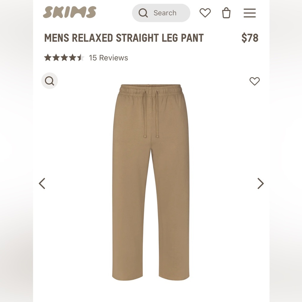 Skim’s Men’s Relaxed Straight Leg Pants in Khaki Size Large NWT